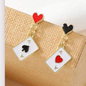 New. Heart and Spade Poker Card Dangle Earrings
